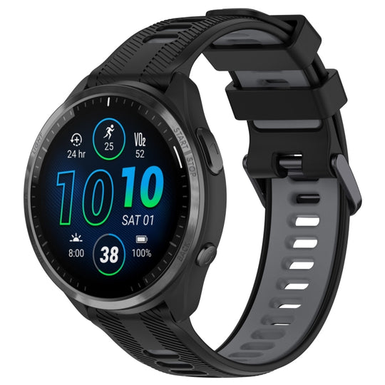For Garmin Forerunner 965 Sports Two-Color Silicone Watch Band(Black+Grey)