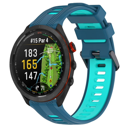 For Garmin Approach S70 47mm Sports Two-Color Silicone Watch Band(Blue+Teal)