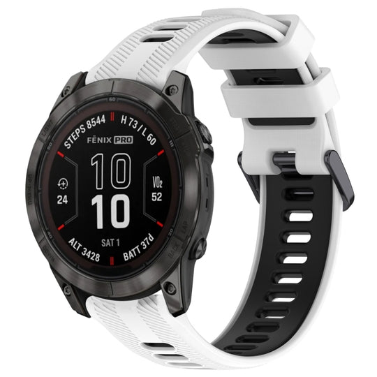 For Garmin Fenix 7 Pro Sports Two-Color Silicone Watch Band(White+Black)
