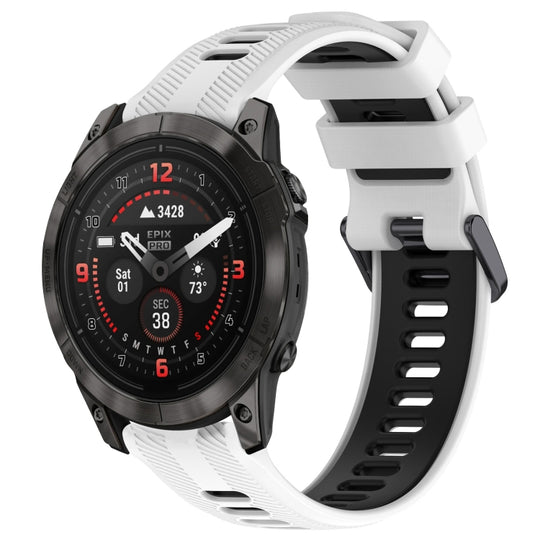 For Garmin EPIX Pro 47mm Sports Two-Color Silicone Watch Band(White+Black)