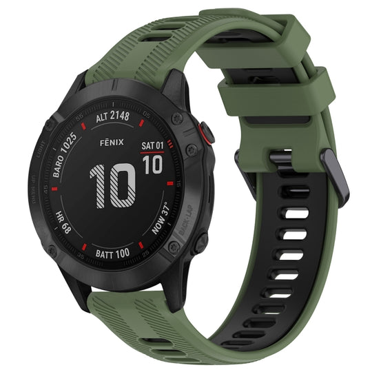 For Garmin Fenix 6 Pro Sports Two-Color Silicone Watch Band(Army Green+Black)