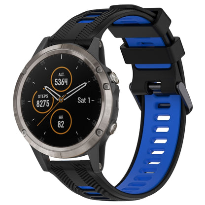For Garmin Fenix 5 Plus Sports Two-Color Silicone Watch Band(Black+Blue) - Watch Bands by buy2fix | Online Shopping UK | buy2fix