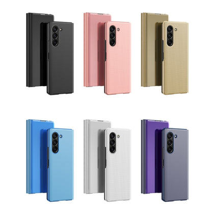 For Samsung Galaxy Z Fold6 Plated Mirror Horizontal Flip Leather Phone Case with Holder(Black) - Galaxy Z Fold6 5G Cases by buy2fix | Online Shopping UK | buy2fix