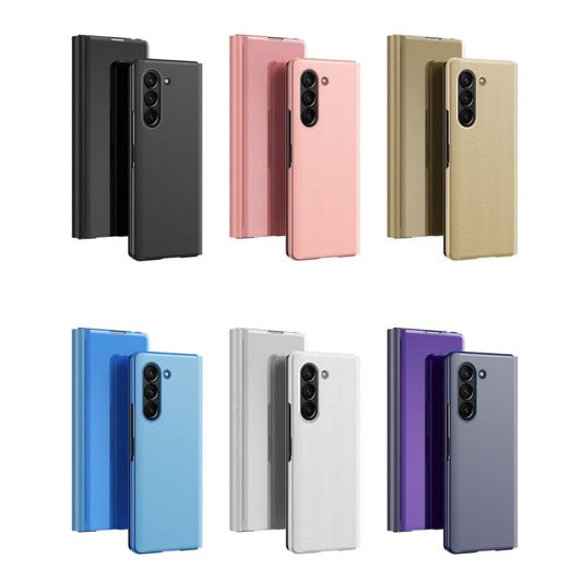 For Galaxy Z Fold 5 5G Plated Mirror Horizontal Flip Leather Phone Case with Holder(Silver) - Galaxy Z Fold5 Cases by buy2fix | Online Shopping UK | buy2fix