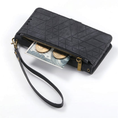 For Samsung Galaxy S22 5G Geometric Zipper Wallet Side Buckle Leather Phone Case(Black) - Galaxy S22 5G Cases by buy2fix | Online Shopping UK | buy2fix