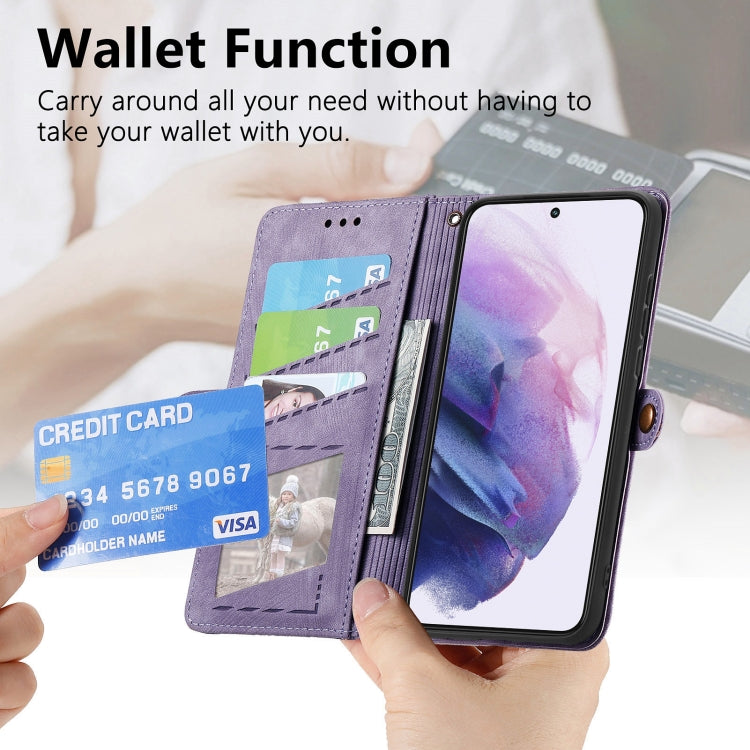 For Samsung Galaxy S21+ 5G Geometric Zipper Wallet Side Buckle Leather Phone Case(Purple) - Galaxy S21+ 5G Cases by buy2fix | Online Shopping UK | buy2fix