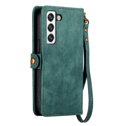 For Samsung Galaxy S21 FE 5G Geometric Zipper Wallet Side Buckle Leather Phone Case(Green) by buy2fix