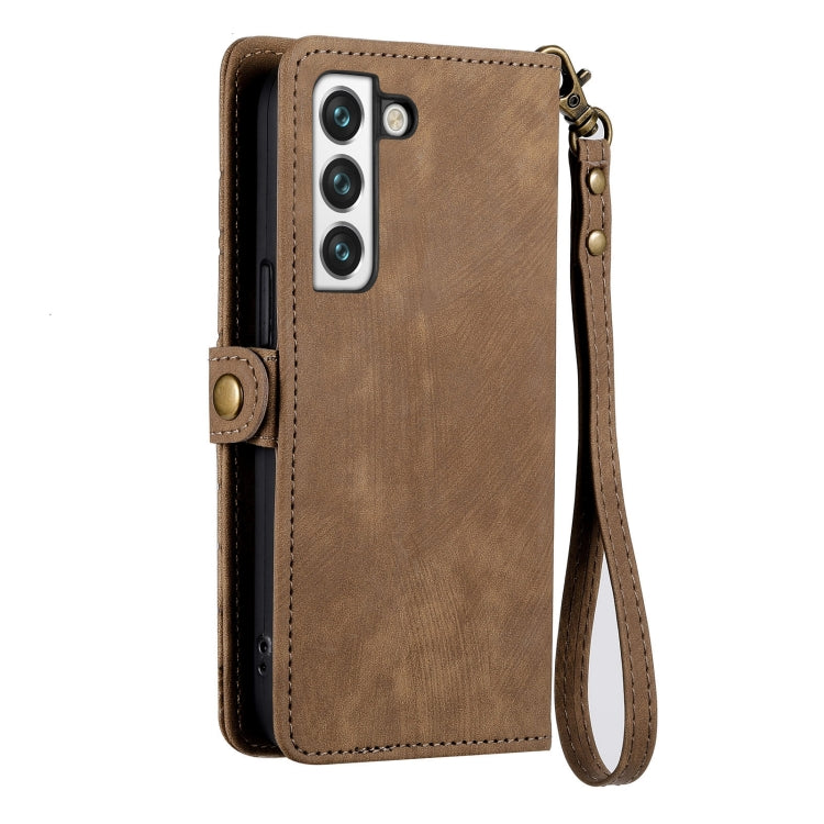 For Samsung Galaxy S20 Geometric Zipper Wallet Side Buckle Leather Phone Case(Brown) by buy2fix
