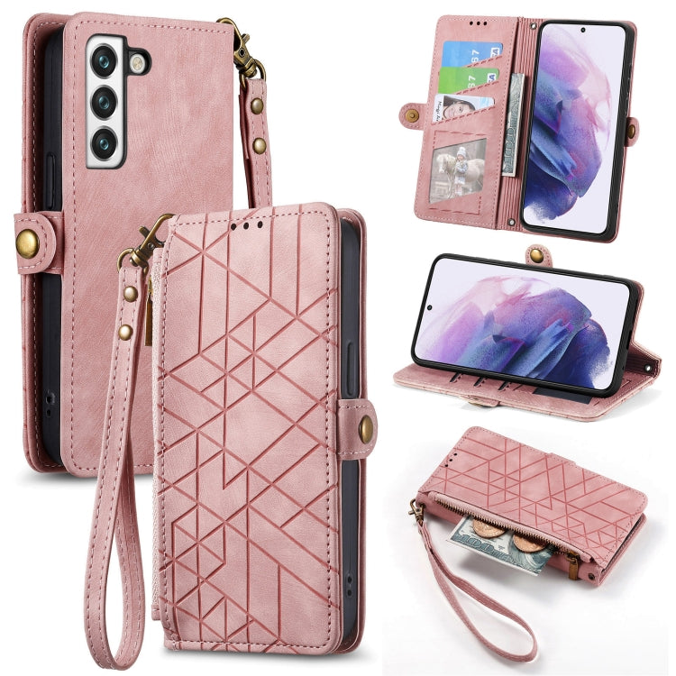 For Samsung Galaxy S20 Ultra Geometric Zipper Wallet Side Buckle Leather Phone Case(Pink) by buy2fix