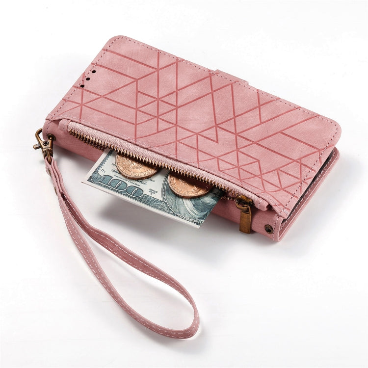 For Samsung Galaxy S20 Ultra Geometric Zipper Wallet Side Buckle Leather Phone Case(Pink) by buy2fix
