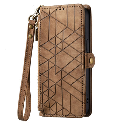 For Samsung Galaxy S20 Ultra Geometric Zipper Wallet Side Buckle Leather Phone Case(Brown) - Galaxy Phone Cases by buy2fix | Online Shopping UK | buy2fix