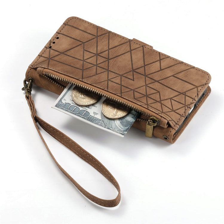 For Samsung Galaxy S20 Ultra Geometric Zipper Wallet Side Buckle Leather Phone Case(Brown) - Galaxy Phone Cases by buy2fix | Online Shopping UK | buy2fix