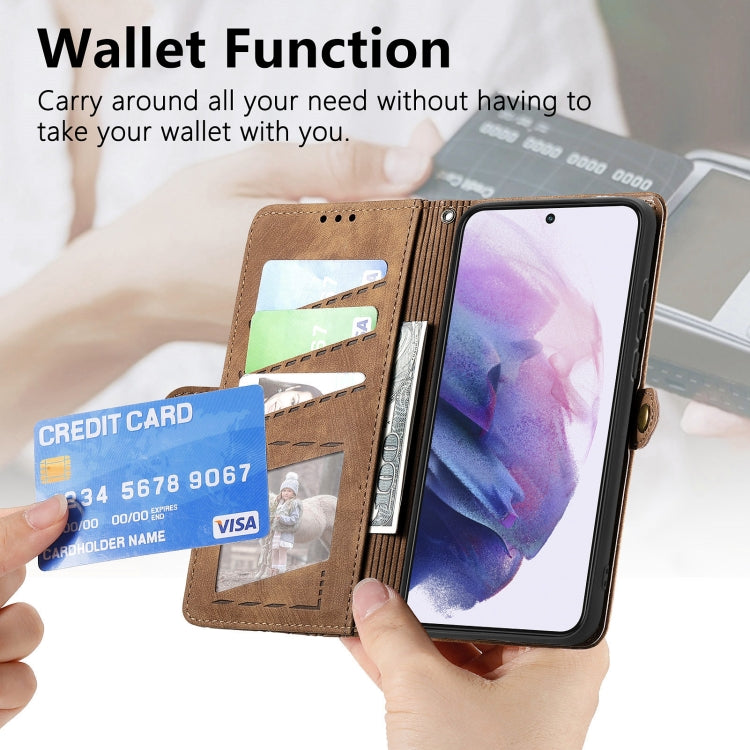 For Samsung Galaxy S20 Ultra Geometric Zipper Wallet Side Buckle Leather Phone Case(Brown) - Galaxy Phone Cases by buy2fix | Online Shopping UK | buy2fix