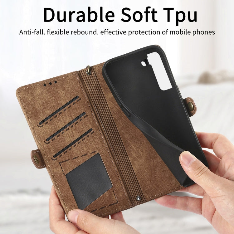 For Samsung Galaxy S20 Ultra Geometric Zipper Wallet Side Buckle Leather Phone Case(Brown) - Galaxy Phone Cases by buy2fix | Online Shopping UK | buy2fix