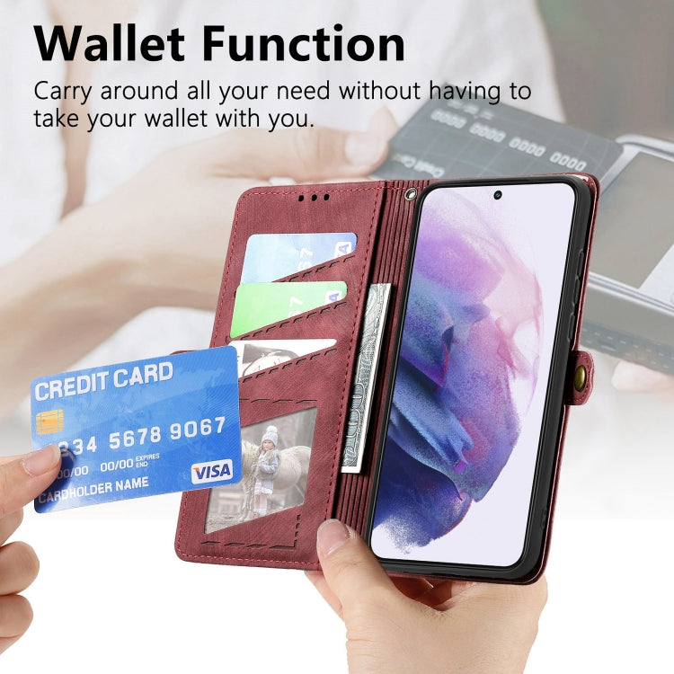 For Samsung Galaxy S20 FE Geometric Zipper Wallet Side Buckle Leather Phone Case(Red) by buy2fix