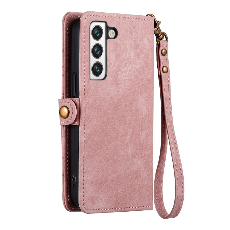 For Samsung Galaxy Note20 Geometric Zipper Wallet Side Buckle Leather Phone Case(Pink) by buy2fix