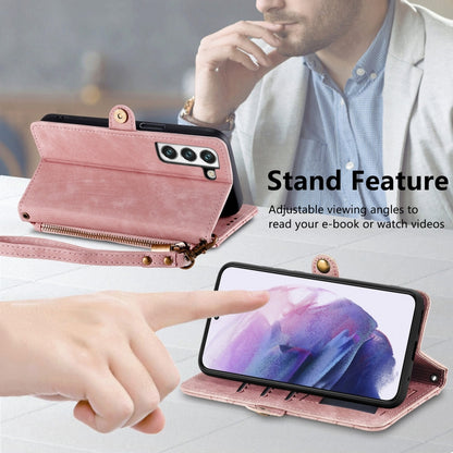 For Samsung Galaxy Note20 Geometric Zipper Wallet Side Buckle Leather Phone Case(Pink) by buy2fix