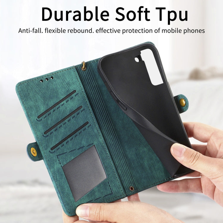 For Samsung Galaxy Note20 Geometric Zipper Wallet Side Buckle Leather Phone Case(Green) by buy2fix