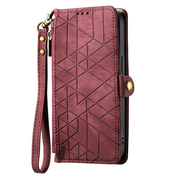 For Samsung Galaxy Note20 Geometric Zipper Wallet Side Buckle Leather Phone Case(Red) by buy2fix