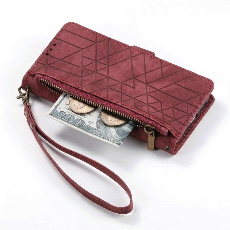 For Samsung Galaxy Note20 Geometric Zipper Wallet Side Buckle Leather Phone Case(Red) by buy2fix
