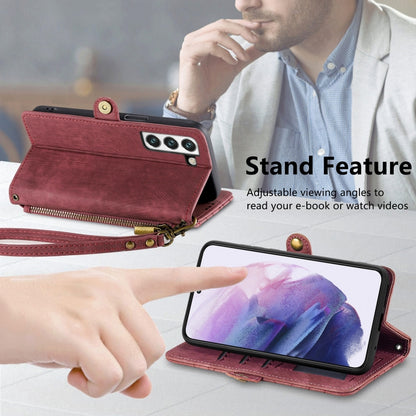 For Samsung Galaxy Note20 Geometric Zipper Wallet Side Buckle Leather Phone Case(Red) by buy2fix