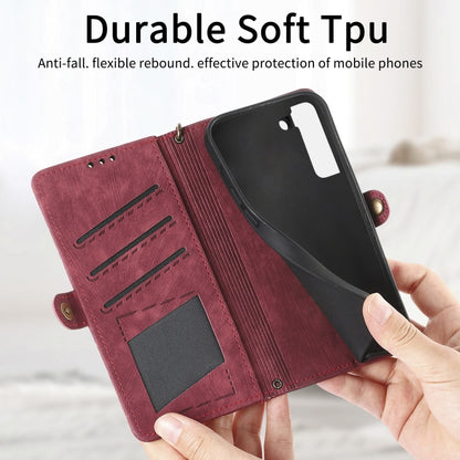For Samsung Galaxy Note20 Geometric Zipper Wallet Side Buckle Leather Phone Case(Red) by buy2fix