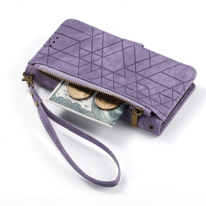 For Samsung Galaxy Note20 Geometric Zipper Wallet Side Buckle Leather Phone Case(Purple) by buy2fix