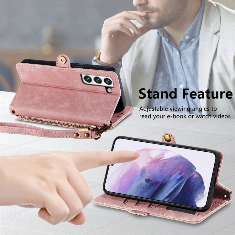 For Samsung Galaxy Note20 Ultra Geometric Zipper Wallet Side Buckle Leather Phone Case(Pink) by buy2fix