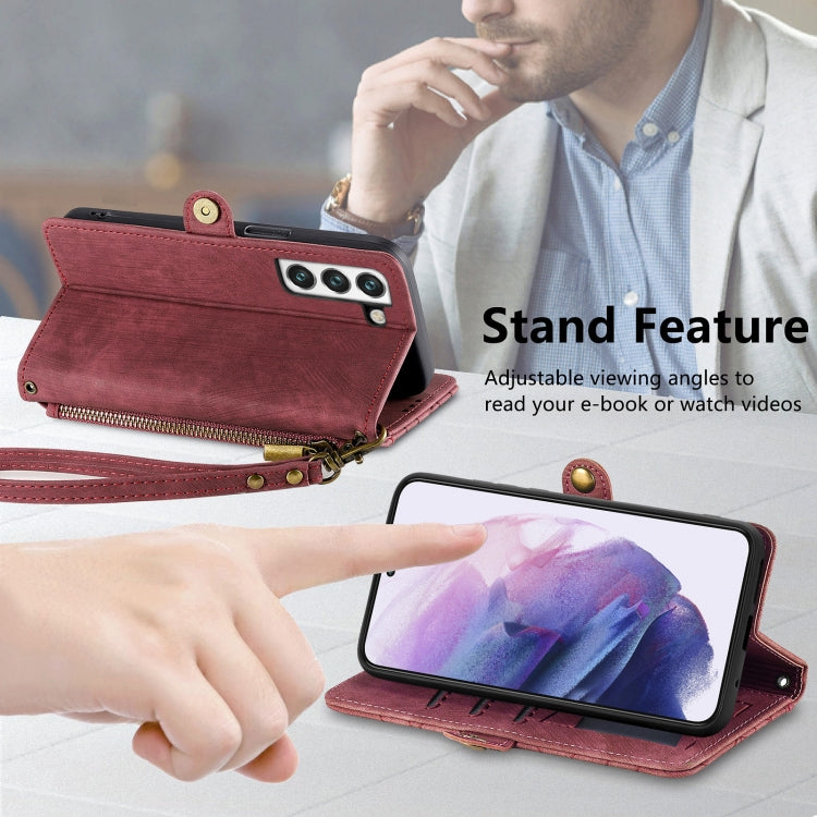 For Samsung Galaxy Note20 Ultra Geometric Zipper Wallet Side Buckle Leather Phone Case(Red) by buy2fix