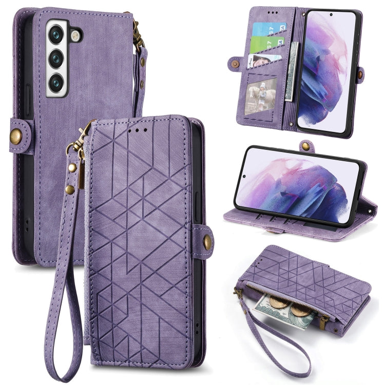 For Samsung Galaxy Note20 Ultra Geometric Zipper Wallet Side Buckle Leather Phone Case(Purple) by buy2fix