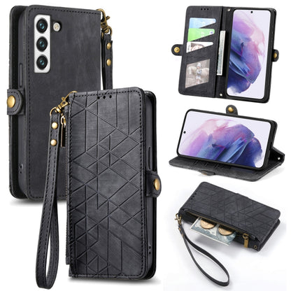 For Samsung Galaxy Note20 Ultra Geometric Zipper Wallet Side Buckle Leather Phone Case(Black) by buy2fix