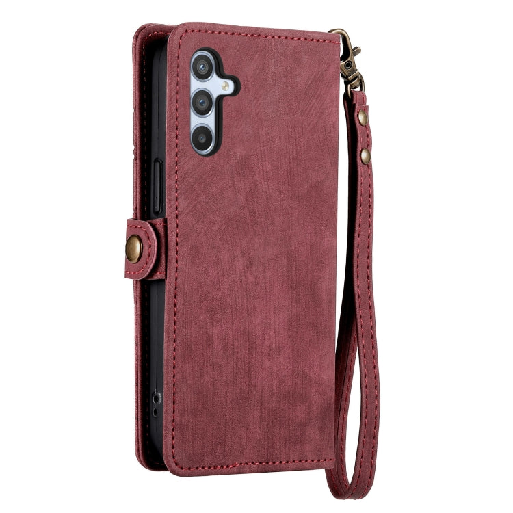 For Samsung Galaxy A30 Geometric Zipper Wallet Side Buckle Leather Phone Case(Red) by buy2fix