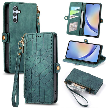 For Samsung Galaxy A70S Geometric Zipper Wallet Side Buckle Leather Phone Case(Green) by buy2fix