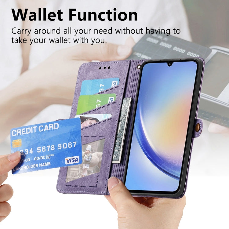For Samsung Galaxy A70S Geometric Zipper Wallet Side Buckle Leather Phone Case(Purple) - Galaxy Phone Cases by buy2fix | Online Shopping UK | buy2fix