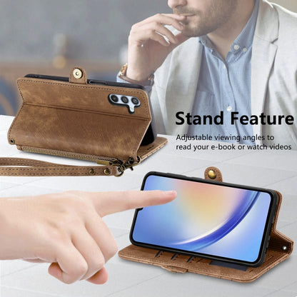 For Samsung Galaxy A70S Geometric Zipper Wallet Side Buckle Leather Phone Case(Brown) - Galaxy Phone Cases by buy2fix | Online Shopping UK | buy2fix