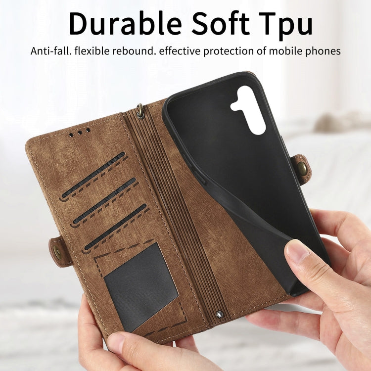 For Samsung Galaxy A70S Geometric Zipper Wallet Side Buckle Leather Phone Case(Brown) - Galaxy Phone Cases by buy2fix | Online Shopping UK | buy2fix