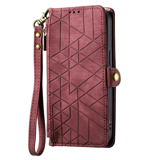 For Samsung Galaxy A11 Geometric Zipper Wallet Side Buckle Leather Phone Case(Red) by buy2fix