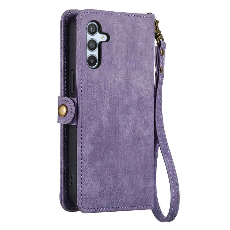 For Samsung Galaxy A11 Geometric Zipper Wallet Side Buckle Leather Phone Case(Purple) by buy2fix