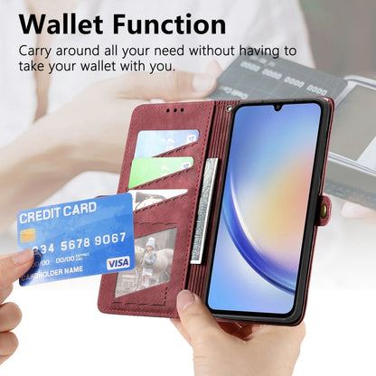For Samsung Galaxy A12 Geometric Zipper Wallet Side Buckle Leather Phone Case(Red) - Galaxy Phone Cases by buy2fix | Online Shopping UK | buy2fix