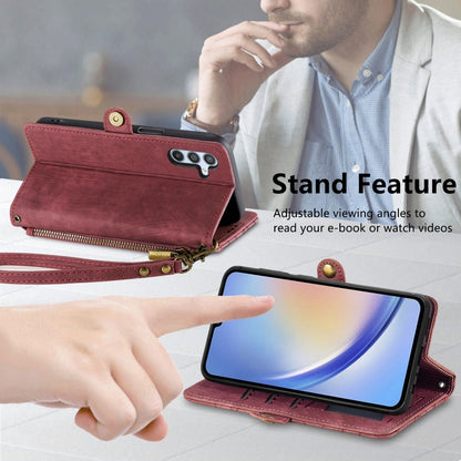 For Samsung Galaxy A12 Geometric Zipper Wallet Side Buckle Leather Phone Case(Red) - Galaxy Phone Cases by buy2fix | Online Shopping UK | buy2fix