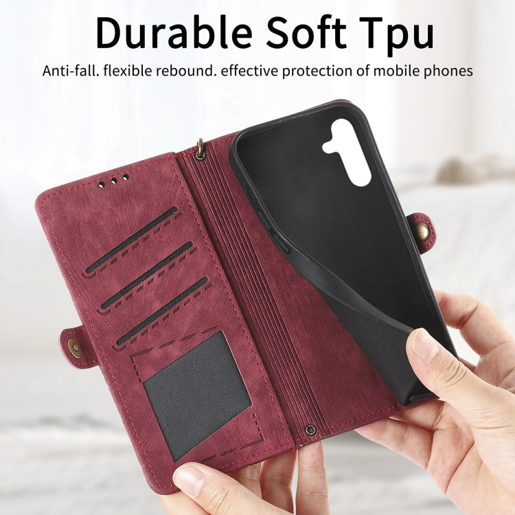 For Samsung Galaxy A12 Geometric Zipper Wallet Side Buckle Leather Phone Case(Red) - Galaxy Phone Cases by buy2fix | Online Shopping UK | buy2fix
