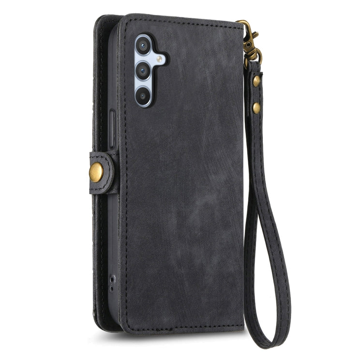 For Samsung Galaxy A12 Geometric Zipper Wallet Side Buckle Leather Phone Case(Black) - Galaxy Phone Cases by buy2fix | Online Shopping UK | buy2fix