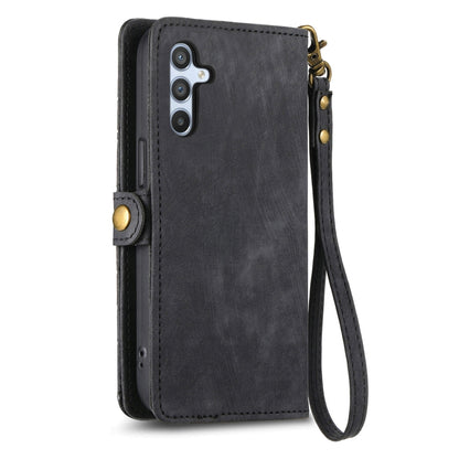 For Samsung Galaxy A12 Geometric Zipper Wallet Side Buckle Leather Phone Case(Black) - Galaxy Phone Cases by buy2fix | Online Shopping UK | buy2fix