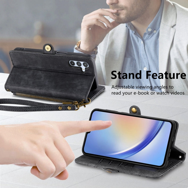 For Samsung Galaxy A12 Geometric Zipper Wallet Side Buckle Leather Phone Case(Black) - Galaxy Phone Cases by buy2fix | Online Shopping UK | buy2fix