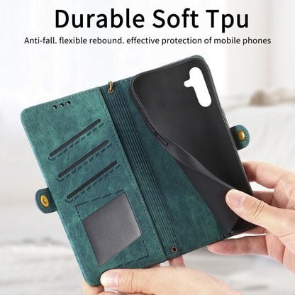 For Samsung Galaxy A31 Geometric Zipper Wallet Side Buckle Leather Phone Case(Green) by buy2fix