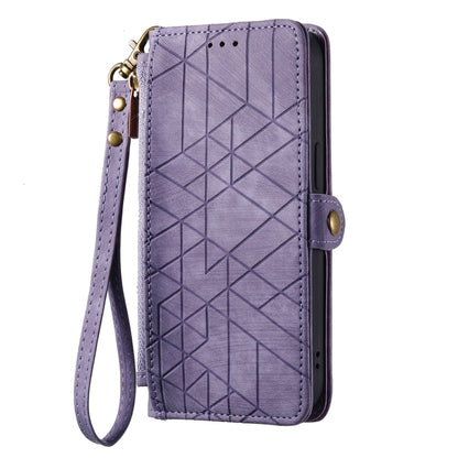For Samsung Galaxy A41 Geometric Zipper Wallet Side Buckle Leather Phone Case(Purple) by buy2fix