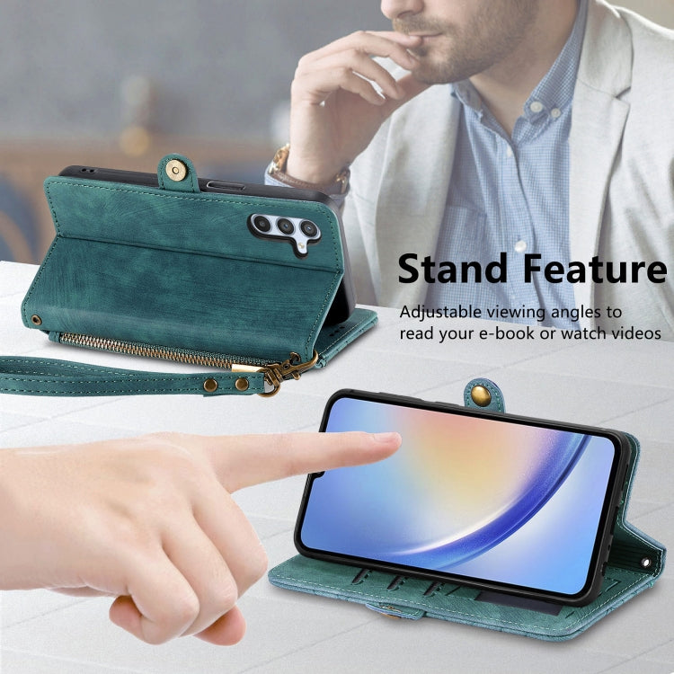 For Samsung Galaxy A51 5G Geometric Zipper Wallet Side Buckle Leather Phone Case(Green) - Galaxy Phone Cases by buy2fix | Online Shopping UK | buy2fix