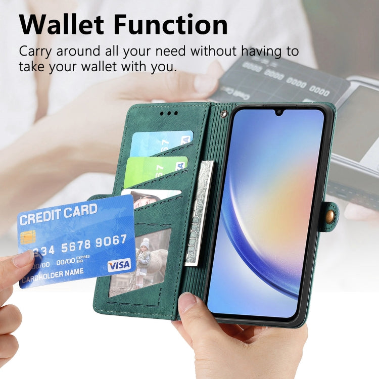 For Samsung Galaxy A42 5G Geometric Zipper Wallet Side Buckle Leather Phone Case(Green) by buy2fix