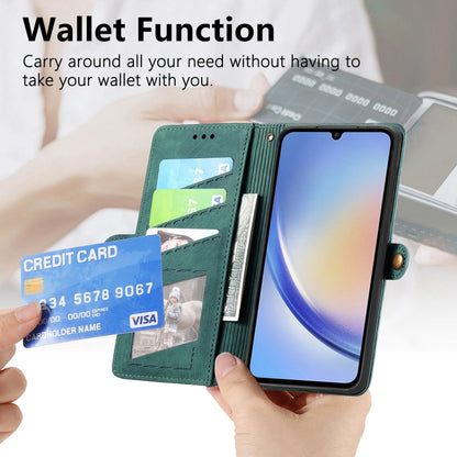 For Samsung Galaxy A42 5G Geometric Zipper Wallet Side Buckle Leather Phone Case(Green) by buy2fix