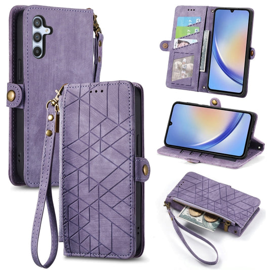 For Samsung Galaxy A32 4G Geometric Zipper Wallet Side Buckle Leather Phone Case(Purple) - Galaxy Phone Cases by buy2fix | Online Shopping UK | buy2fix